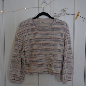madewell bubble-sleeve crop top in rainbow stripe